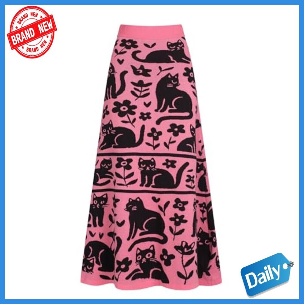 Midi Skirt High Waist A-Line Cotton Retro Animal Pattern Casual Slim Fit - Picture 2 of 7